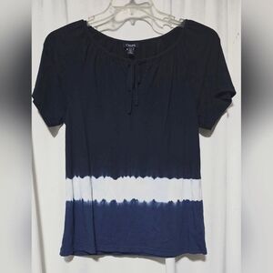 Chaps Womens Blue & White Short Sleeve Casual V Neck Ladies Sz Small